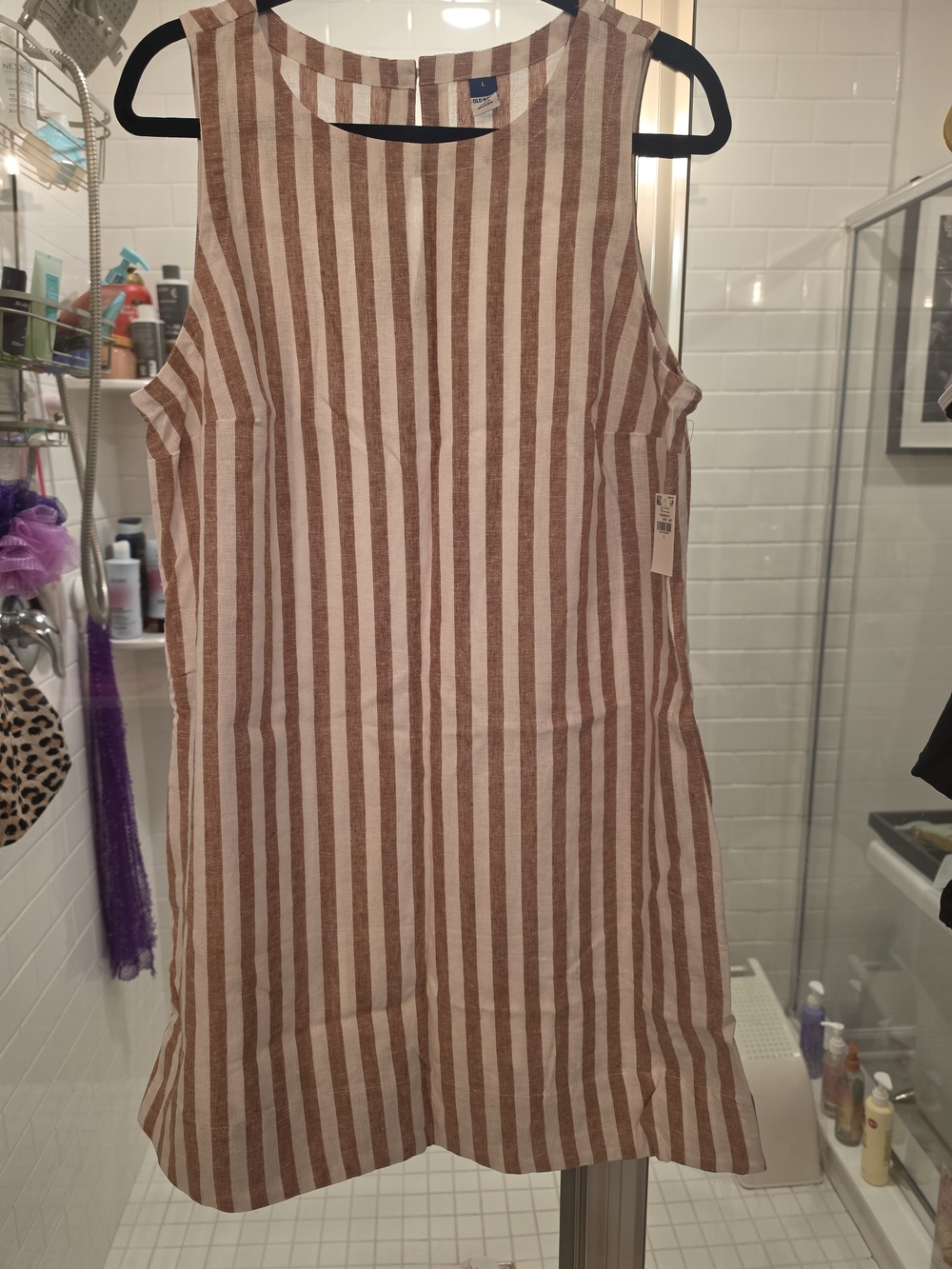 Old Navy Brown and White Striped Casual Dress